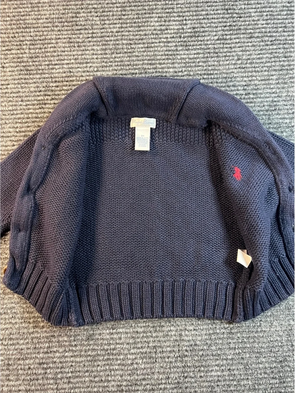 Ralph Lauren Baby Boys Navy Blue V Neck Combed Cotton Knit Cardigan Sweater 9M